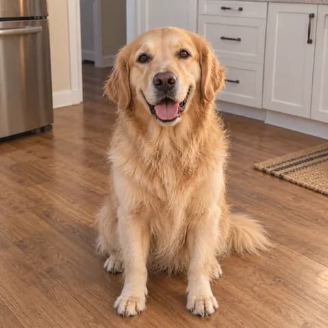 Illustrative snapshot of her golden retriever at home