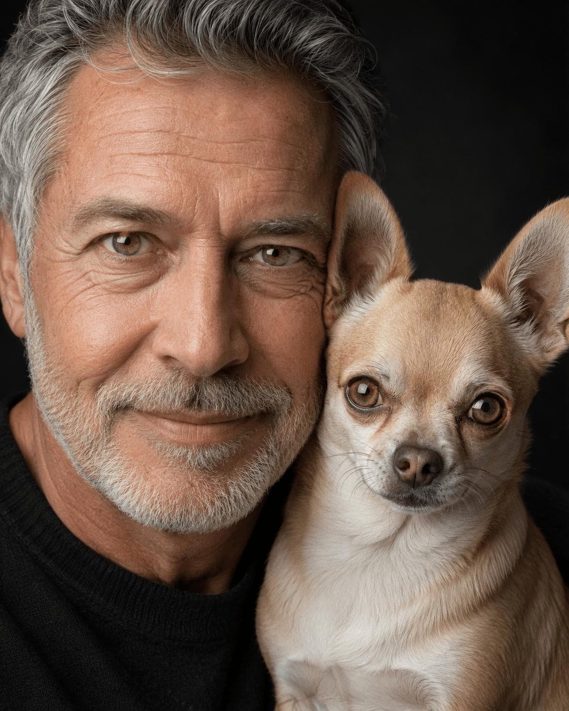 Studio portrait of a person beside their chihuahua