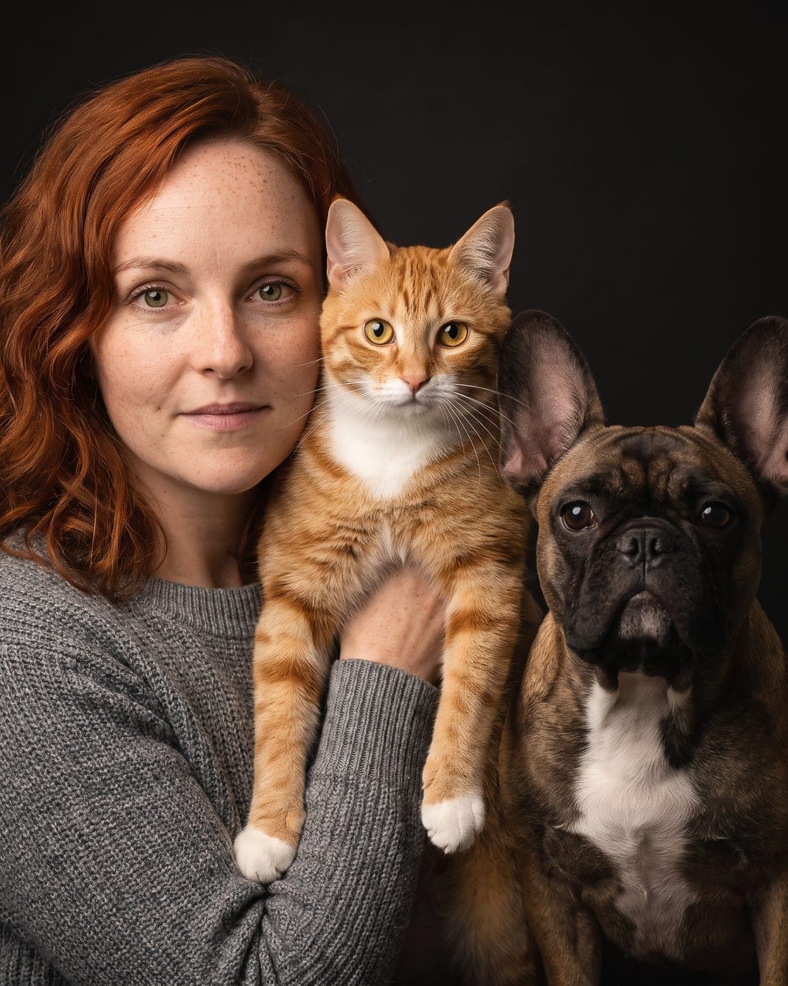 Both of them — The cat and the dog in one frame, behaving.